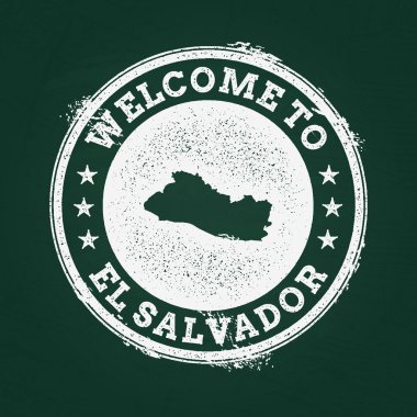 Beyaz tebeşir doku retro damga ile El Salvador Cumhuriyeti harita üzerinde yeşil bir yazı tahtası.