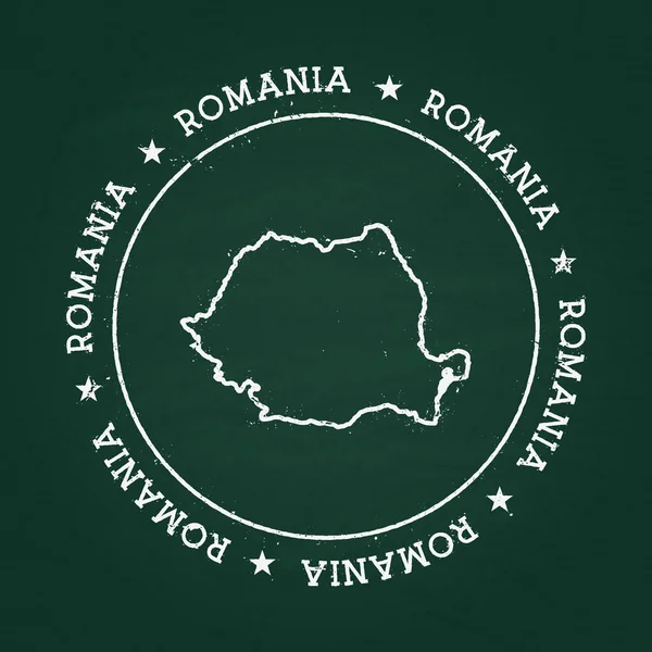 Sello de goma de textura de tiza blanca con mapa de Rumania en una pizarra verde . — Archivo Imágenes Vectoriales