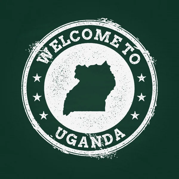 Beyaz tebeşir doku retro damga Uganda Cumhuriyeti harita üzerinde yeşil bir tahta ile.
