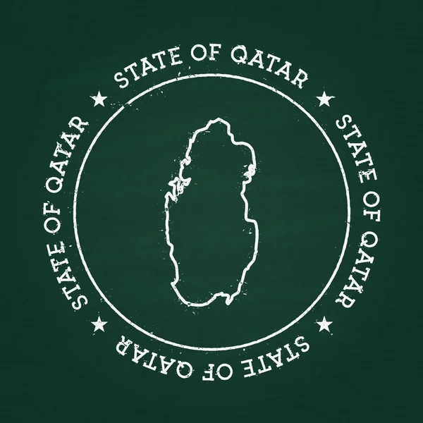 White chalk texture rubber seal with State of Qatar map on a green blackboard. — Stock vektor
