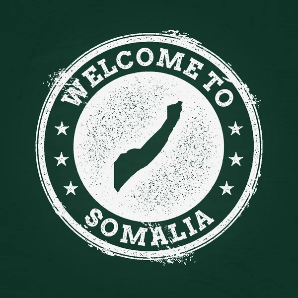Beyaz tebeşir doku retro damga ile Federal Cumhuriyeti Somali harita üzerinde yeşil bir yazı tahtası.