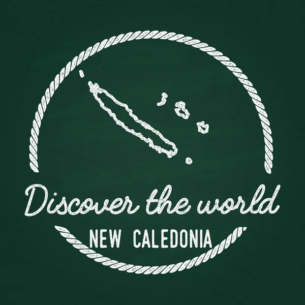 White chalk texture hipster insignia with New Caledonia map on a green blackboard. — Stock vektor