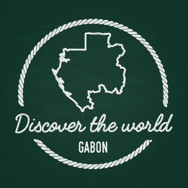 Beyaz tebeşir doku hipster Insignia ile Gabon Cumhuriyeti harita üzerinde yeşil bir yazı tahtası.