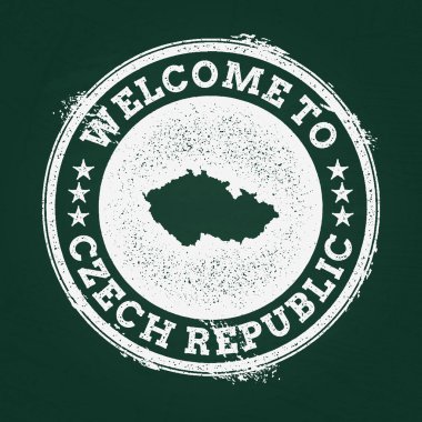 Beyaz tebeşir doku retro damga ile Çek Cumhuriyeti harita üzerinde yeşil bir yazı tahtası.