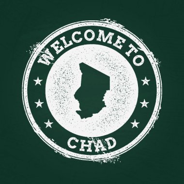 Beyaz tebeşir doku retro damga ile Çad Cumhuriyeti harita üzerinde yeşil bir yazı tahtası.
