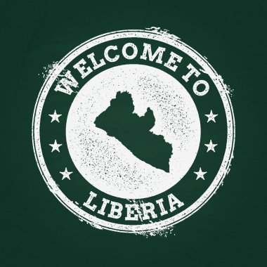 Beyaz tebeşir doku retro damga Liberya Cumhuriyeti harita üzerinde yeşil bir tahta ile.