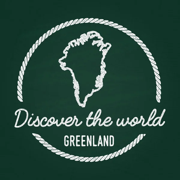 Wit krijt textuur hipster insignia met Groenland kaart op een groene schoolbord. — Stockvector