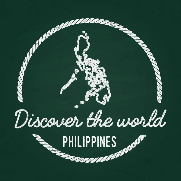 White chalk texture hipster insignia with Republic of the Philippines map on a green blackboard. — ストックベクタ