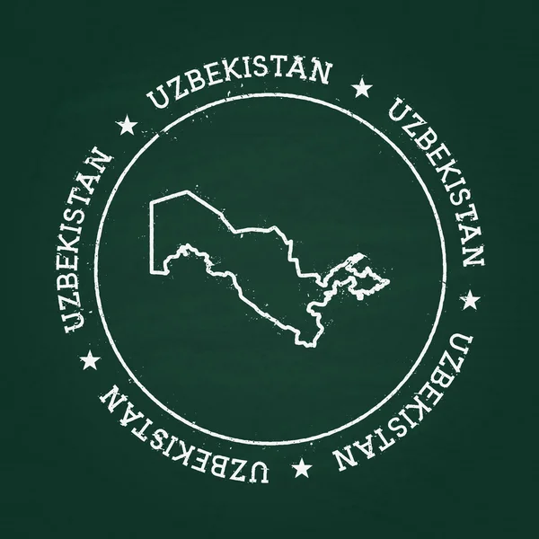 White chalk texture rubber seal with Republic of Uzbekistan map on a green blackboard. — Stockový vektor