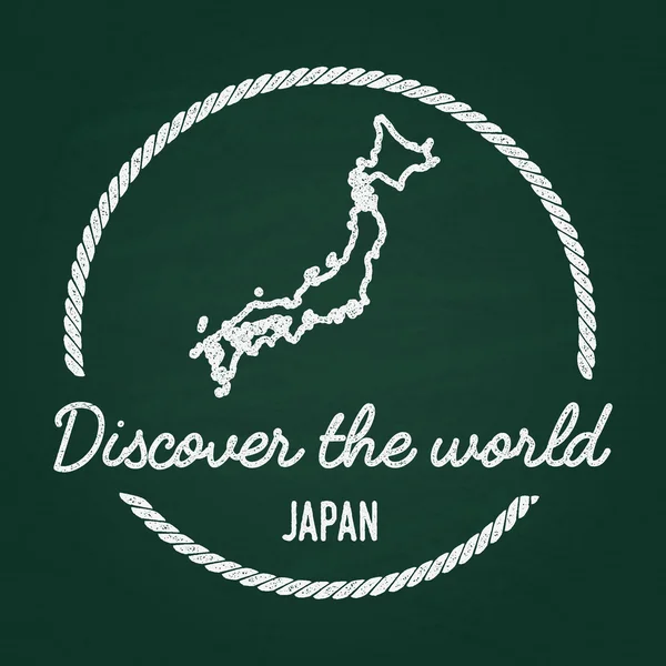 Insignia hipster de textura de tiza blanca con mapa de Japón en una pizarra verde . — Vector de stock