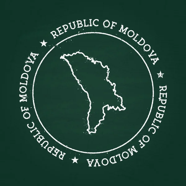 Sello de goma de textura de tiza blanca con mapa de la República de Moldavia en una pizarra verde . — Vector de stock