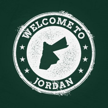 Beyaz tebeşir doku retro damga ile Ürdün Haşimi Krallığı harita üzerinde yeşil bir yazı tahtası.