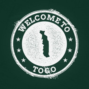 Beyaz tebeşir doku retro damga Togo Cumhuriyeti harita üzerinde yeşil bir tahta ile.
