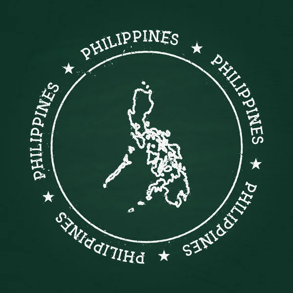 Sello de goma de textura de tiza blanca con mapa de la República de Filipinas en una pizarra verde . — Vector de stock