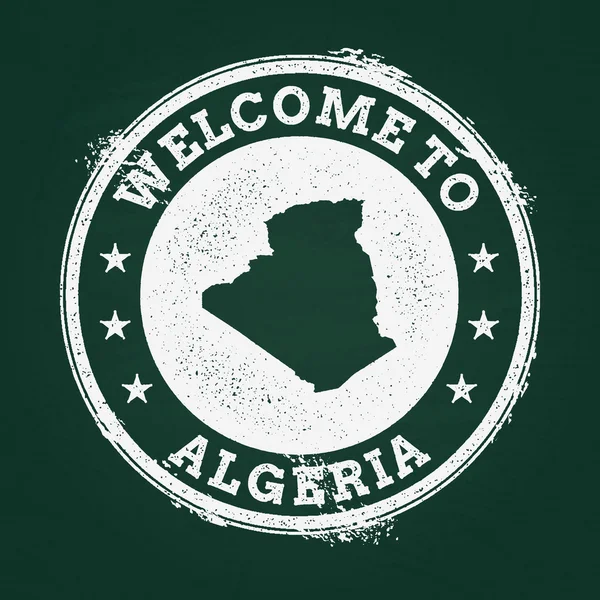 White chalk texture retro stamp with People%27s Democratic Republic of Algeria map on a green blackboard. — Διανυσματικό Αρχείο