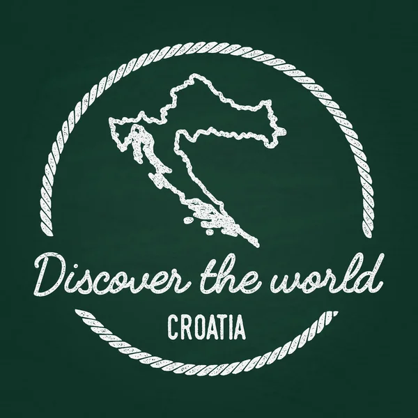 Insignia hipster de textura de tiza blanca con mapa de la República de Croacia en una pizarra verde . — Vector de stock