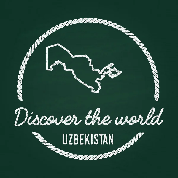 White chalk texture hipster insignia with Republic of Uzbekistan map on a green blackboard. — Stock Vector