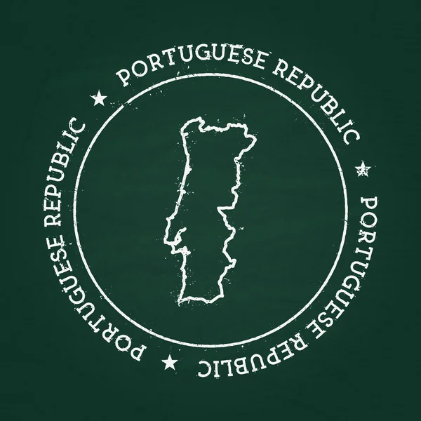 White chalk texture rubber seal with Portuguese Republic map on a green blackboard. — ストックベクタ
