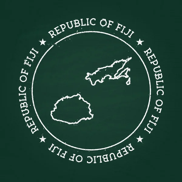 Sello de goma de textura de tiza blanca con mapa de la República de Fiji en una pizarra verde . — Vector de stock