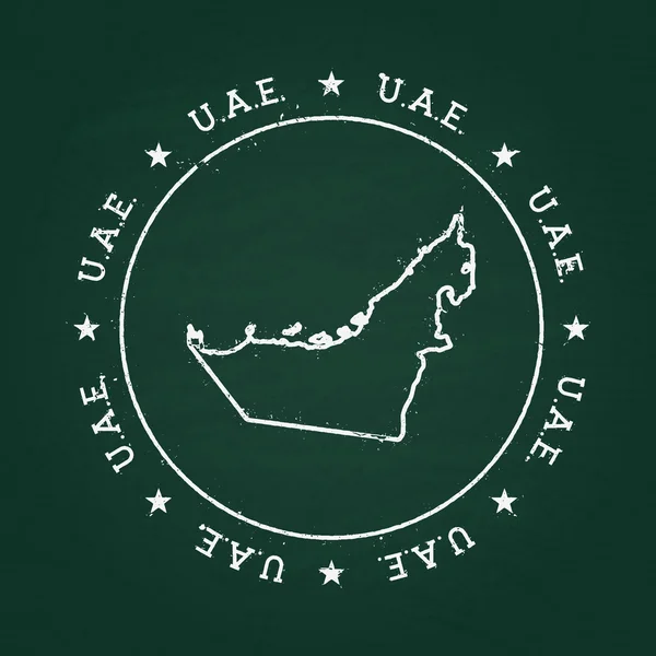 Sello retro de textura de tiza blanca con mapa de Emiratos Árabes Unidos en una pizarra verde . — Archivo Imágenes Vectoriales