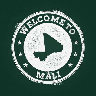 Beyaz tebeşir doku retro damga ile Mali Cumhuriyeti harita üzerinde yeşil bir yazı tahtası.