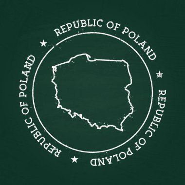 Beyaz tebeşir doku Lastik conta ile Polonya Cumhuriyeti harita üzerinde yeşil bir yazı tahtası.