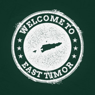 Beyaz tebeşir doku retro damga ile yeşil bir kara tahta üzerinde Demokratik Cumhuriyeti, Doğu Timor Haritası.