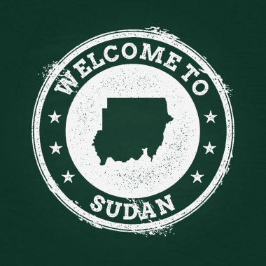 Beyaz tebeşir doku retro damga Sudan harita yeşil bir kara tahta üzerinde Cumhuriyeti ile.