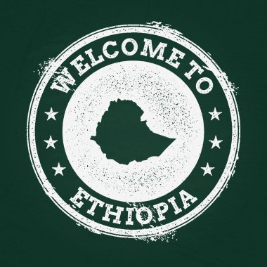 Beyaz tebeşir doku retro damga Etiyopya Federal Demokratik Cumhuriyeti harita üzerinde yeşil bir tahta ile.