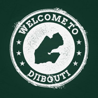 Cibuti Cumhuriyeti harita üzerinde yeşil bir yazı tahtası Beyaz tebeşir doku retro pullar.