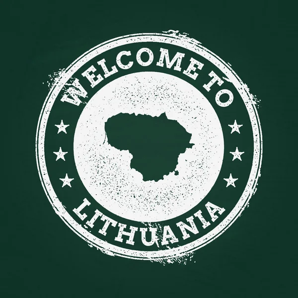 Beyaz tebeşir doku retro damga ile Litvanya Cumhuriyeti harita üzerinde yeşil bir yazı tahtası.