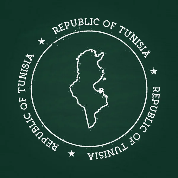 Sello de goma de textura de tiza blanca con mapa de la República de Túnez en una pizarra verde . — Archivo Imágenes Vectoriales