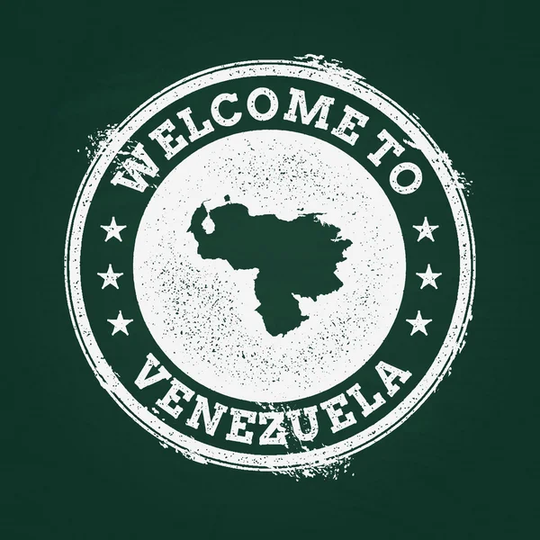 Selo retro de textura de giz branco com mapa da República Bolivariana da Venezuela em um quadro-negro verde . —  Vetores de Stock
