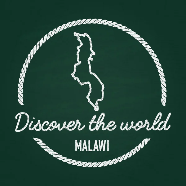 Weiße Kreide Textur Hipster-Abzeichen mit Republik von Malawi Karte auf einer grünen Tafel. — Stockvektor