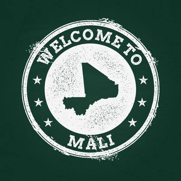 Beyaz tebeşir doku retro damga ile Mali Cumhuriyeti harita üzerinde yeşil bir yazı tahtası.