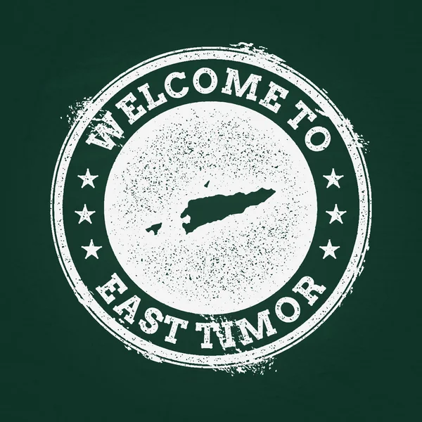 Beyaz tebeşir doku retro damga ile yeşil bir kara tahta üzerinde Demokratik Cumhuriyeti, Doğu Timor Haritası.