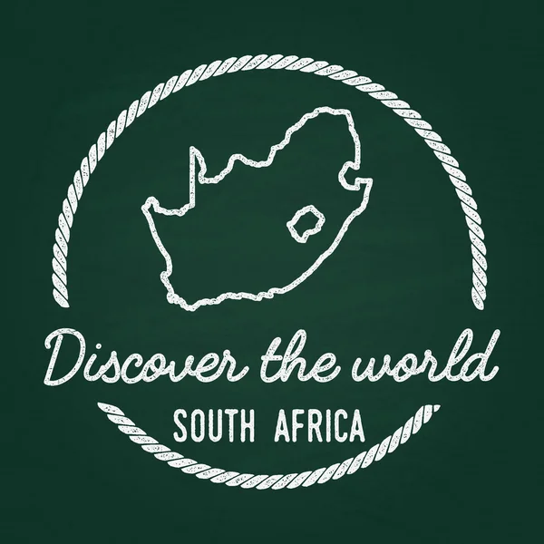 Beyaz tebeşir doku hipster Insignia ile Güney Afrika Cumhuriyeti harita üzerinde yeşil bir yazı tahtası.