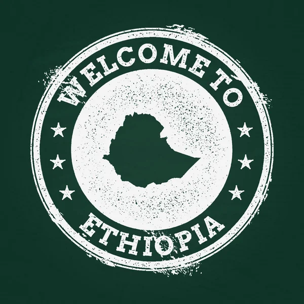 Beyaz tebeşir doku retro damga Etiyopya Federal Demokratik Cumhuriyeti harita üzerinde yeşil bir tahta ile.
