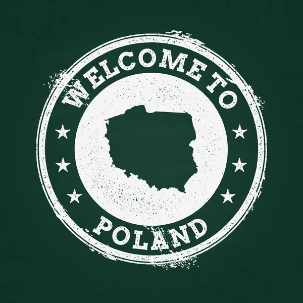 Beyaz tebeşir doku retro damga ile Polonya Cumhuriyeti harita üzerinde yeşil bir yazı tahtası.