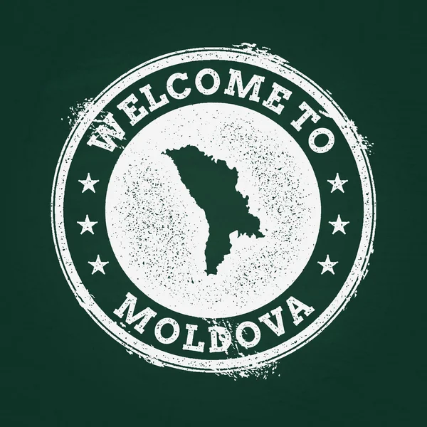 Beyaz tebeşir doku retro damga ile Moldova Cumhuriyeti harita üzerinde yeşil bir yazı tahtası.