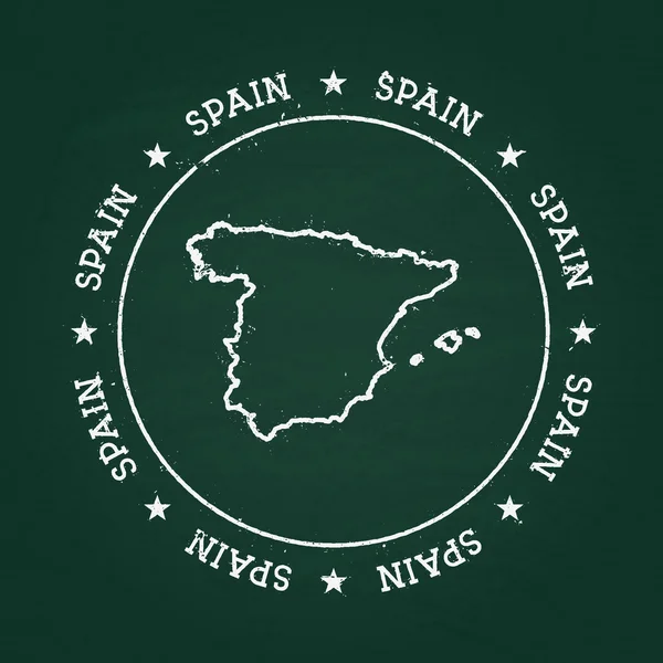 Sello de goma de textura de tiza blanca con mapa del Reino de España en una pizarra verde . — Vector de stock