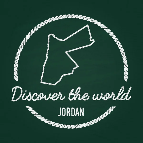 Insigne hipster texture craie blanche avec carte Royaume hachémite de Jordanie sur un tableau noir vert . — Image vectorielle
