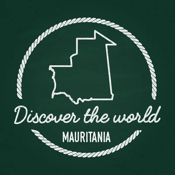 Insigne hipster texture craie blanche avec carte République islamique de Mauritanie sur un tableau vert . — Image vectorielle