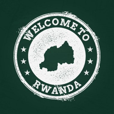 Beyaz tebeşir doku retro damga ile Ruanda Cumhuriyeti harita üzerinde yeşil bir yazı tahtası.