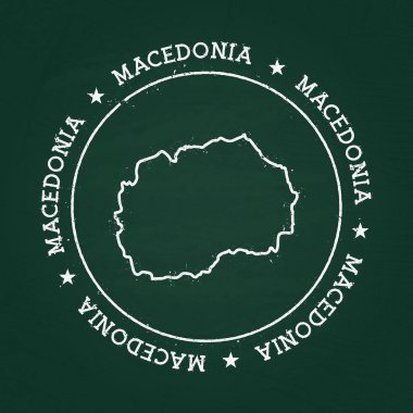 Beyaz tebeşir doku Lastik conta ile eski Yugoslav Makedonya Cumhuriyeti harita üzerinde yeşil bir yazı tahtası.