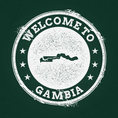 Beyaz tebeşir doku retro damga Gambiya harita yeşil bir kara tahta üzerinde Cumhuriyeti ile.