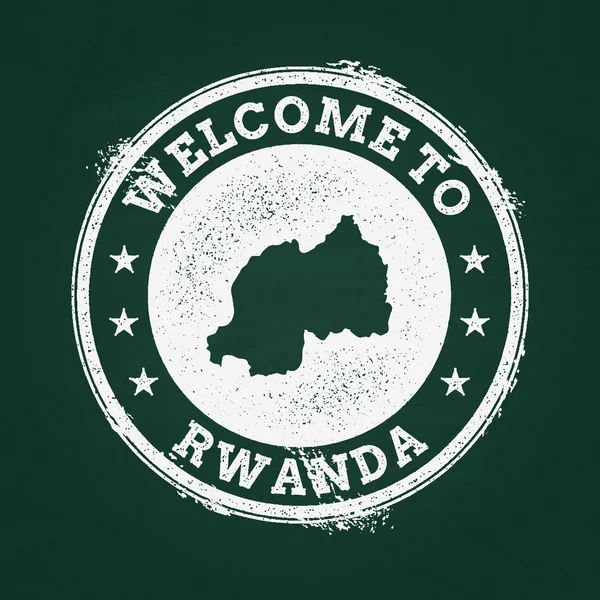 Beyaz tebeşir doku retro damga ile Ruanda Cumhuriyeti harita üzerinde yeşil bir yazı tahtası.
