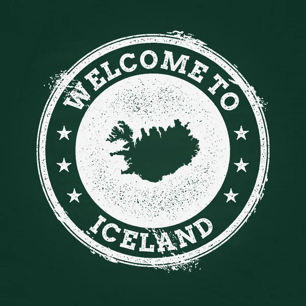 Selo retro de textura de giz branco com mapa da República da Islândia em um quadro-negro verde . —  Vetores de Stock