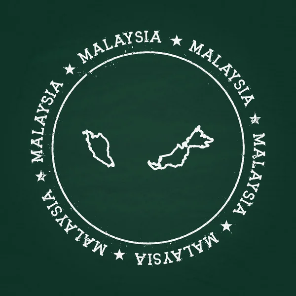 Sello de goma de textura de tiza blanca con mapa de Malasia en una pizarra verde . — Vector de stock