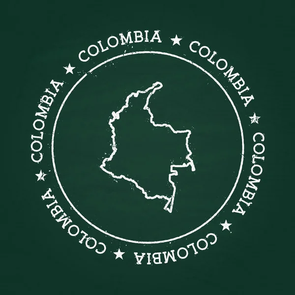 Sello de goma de textura de tiza blanca con mapa de la República de Colombia en una pizarra verde . — Vector de stock